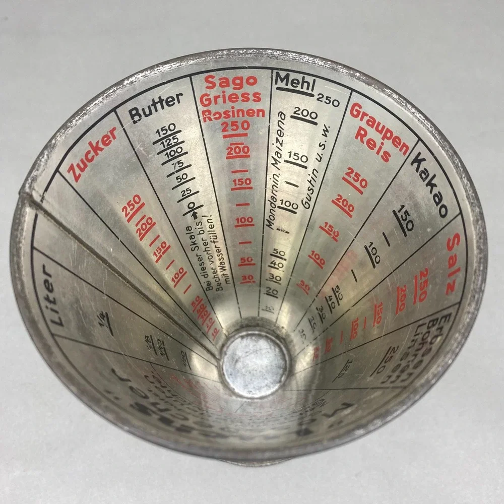 VTG Luchs Messbecher Measuring‎ Cup Silver Black Art Deco Graphic 1950's 6x4.5